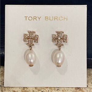 NWT Tory Burch Kira Pave Pearl Drop Earrings. Swarovski Crystals $128 Nordstrom